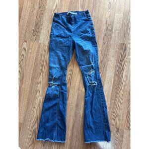 Tinsel Town Distressed Flare 24 waist Jeans Raw Hem Stretch Fabric Medium Wash